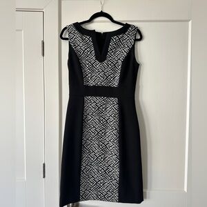 Tahari ASL Black and White Patterned Midi Dress